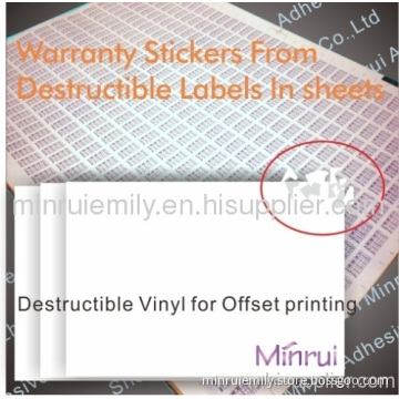 Ultra Destructible Label Papers For Offset Printing,destructive Label Vinyl Materials 